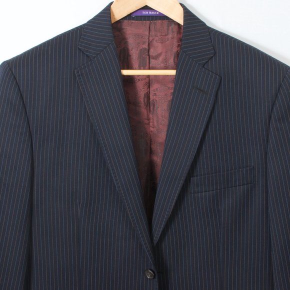 Ted Baker Endurance 40L-34L Men's Suit Navy Pinstripe  Wool - Picture 2 of 11